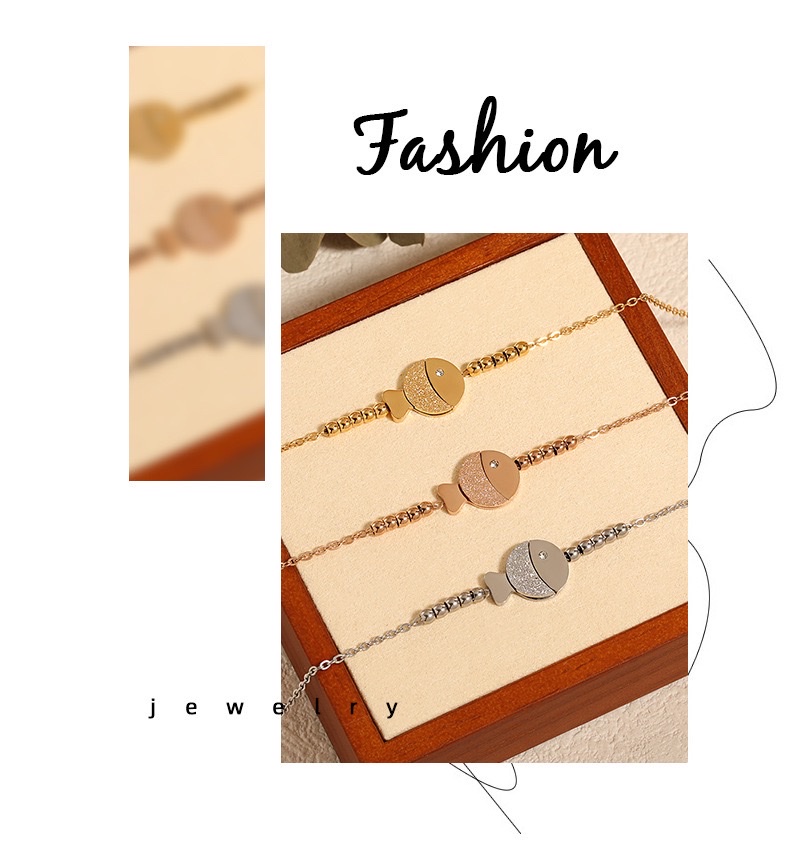 韩式ins风可爱甜美手工串珠亲嘴小鱼单钻脚链女钛钢金色脚饰不锈钢饰品详情图1