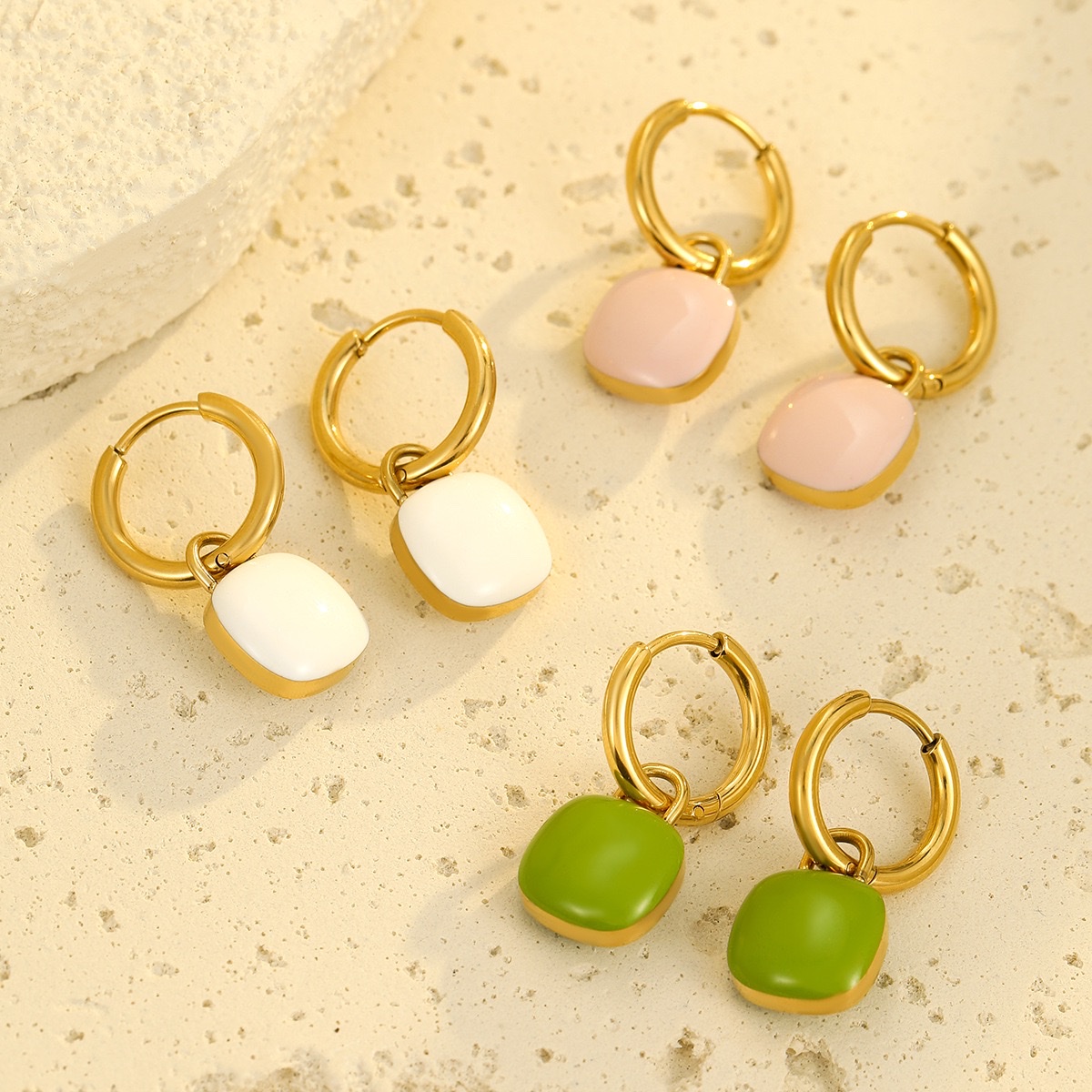 European and American cross-border square oil-dripping pendants, stainless steel earrings, new autumn and winter products, high-end titanium steel ear studs and earrings wholesale