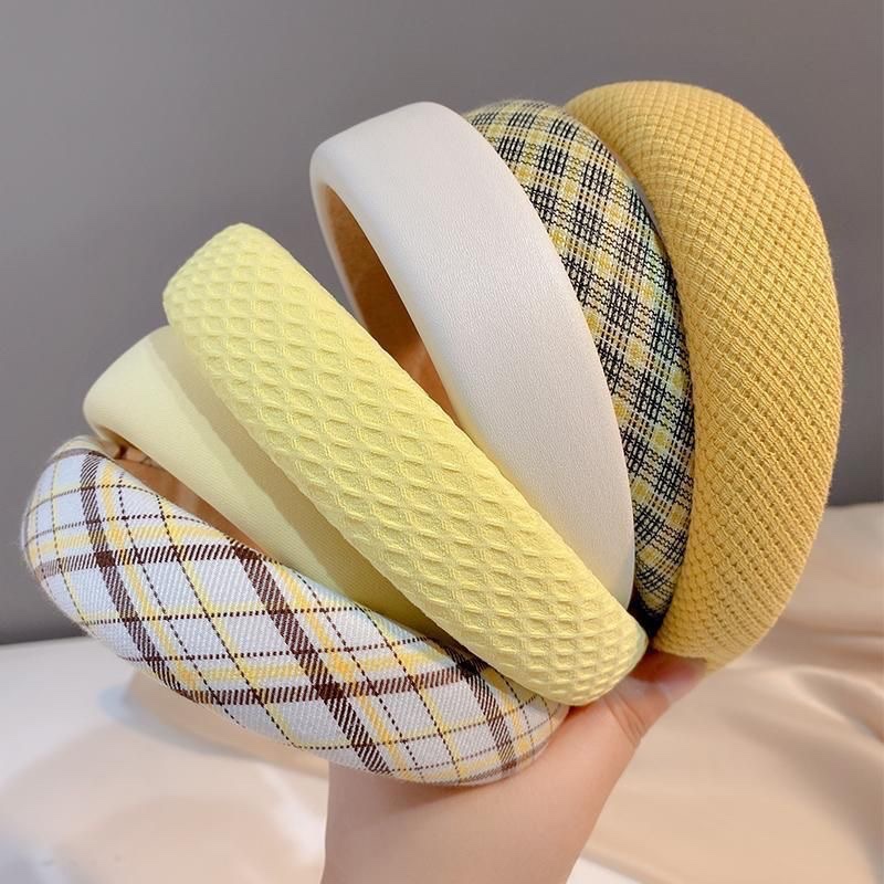 黄色甜美宽边发箍女韩国高级感格子发箍高颅顶秋冬复古2024新款