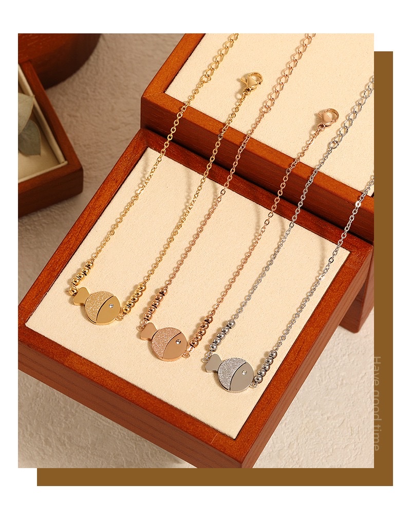 韩式ins风可爱甜美手工串珠亲嘴小鱼单钻脚链女钛钢金色脚饰不锈钢饰品详情图3