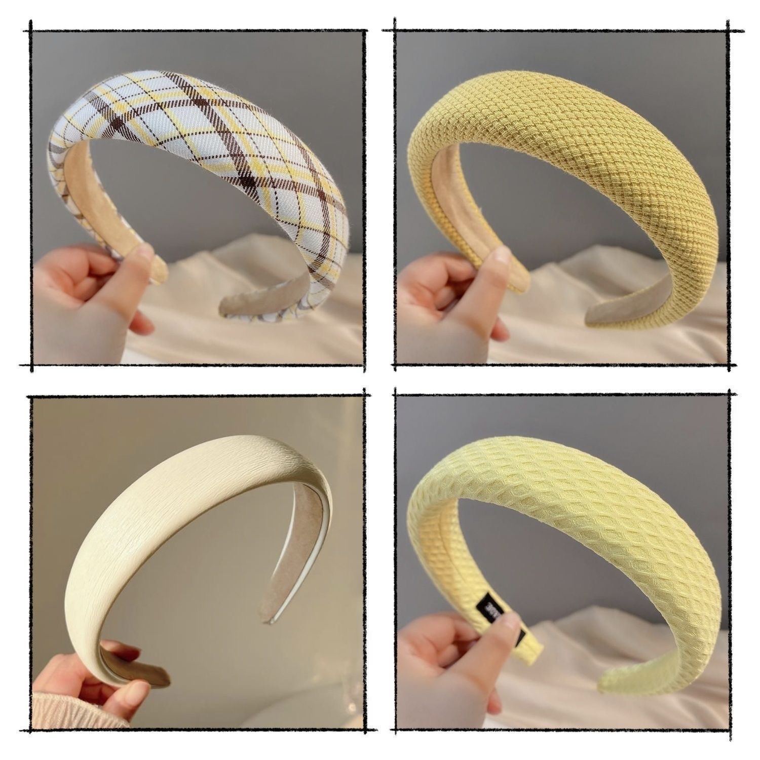 黄色甜美宽边发箍女韩国高级感格子发箍高颅顶秋冬复古2024新款白底实物图