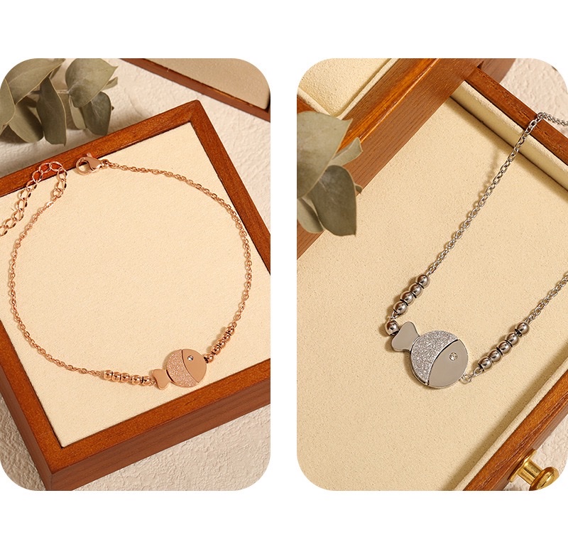 韩式ins风可爱甜美手工串珠亲嘴小鱼单钻脚链女钛钢金色脚饰不锈钢饰品详情图6