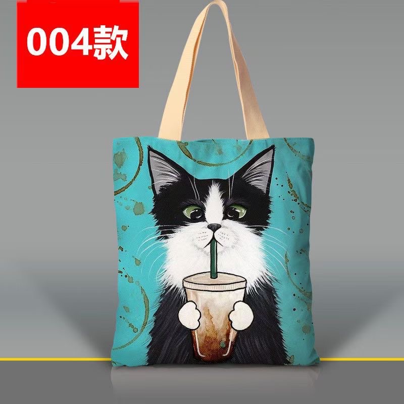 韩版卡通猫咪手提袋涤纶印花大容量女士单肩包外出双层环保购物袋详情图4