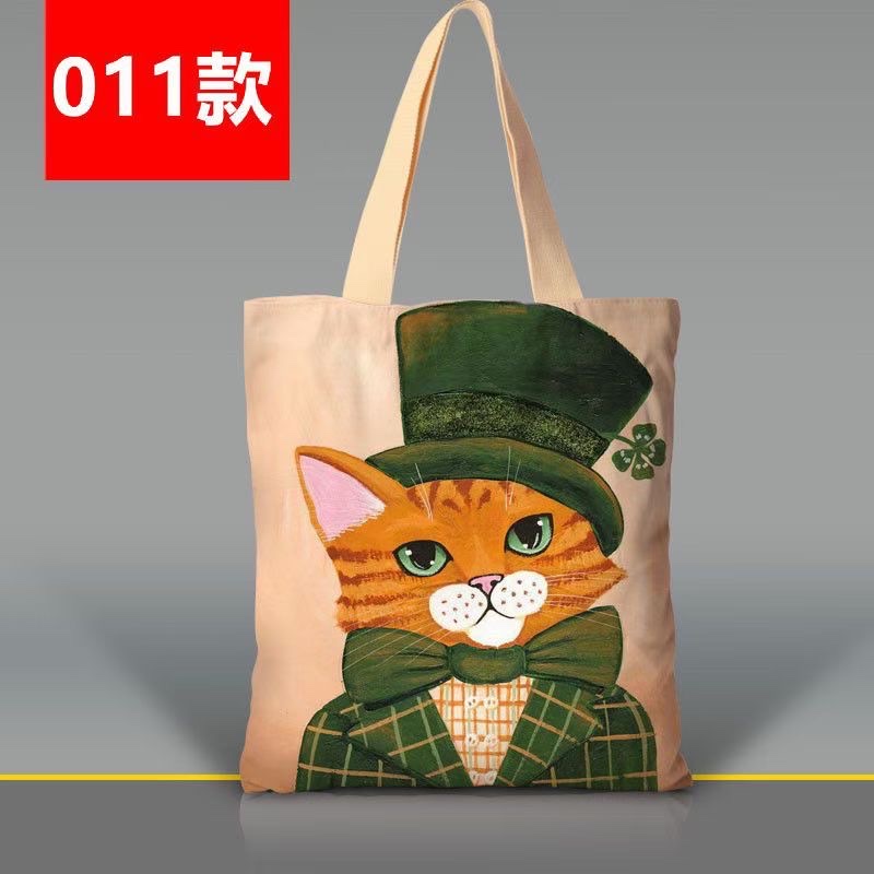 韩版卡通猫咪手提袋涤纶印花大容量女士单肩包外出双层环保购物袋详情图10