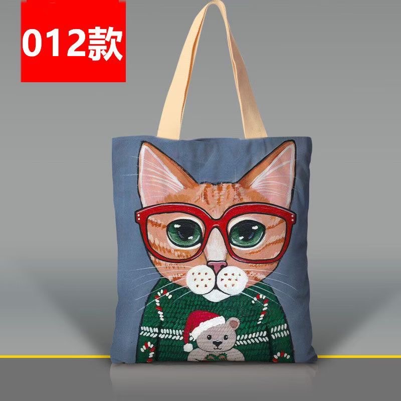 韩版卡通猫咪手提袋涤纶印花大容量女士单肩包外出双层环保购物袋详情图11