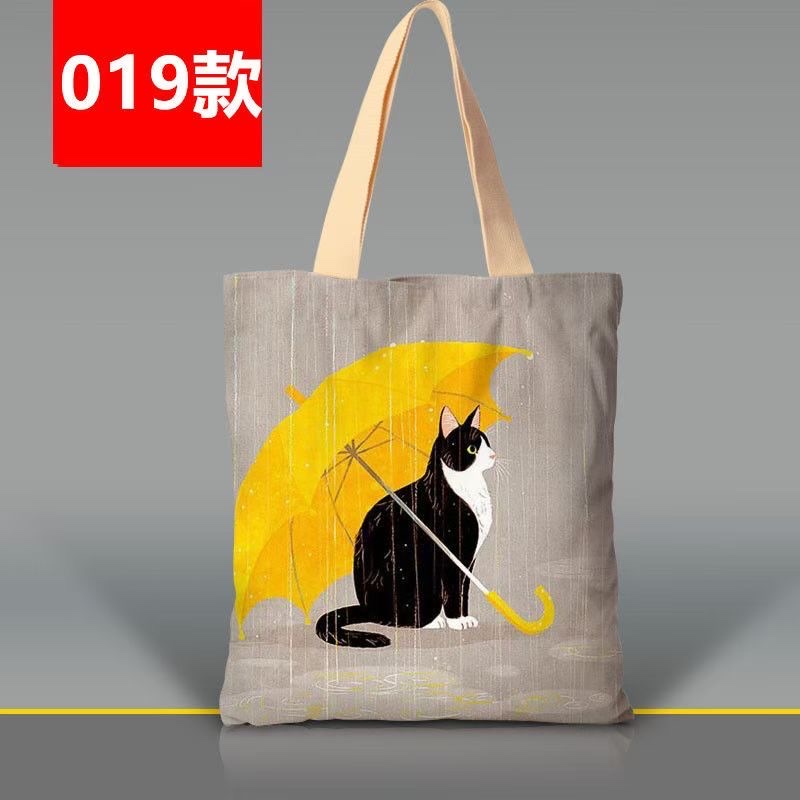 韩版卡通猫咪手提袋涤纶印花大容量女士单肩包外出双层环保购物袋详情图18