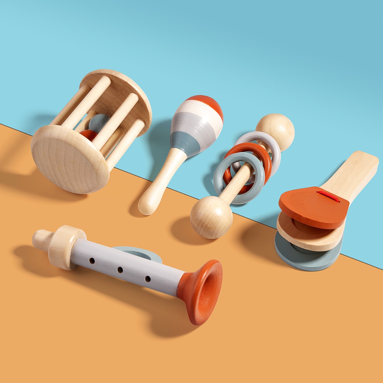 Cross-border children's cage bells, baby hand-held bells, rattle Musical Instruments, infant and toddler early education soothing beds, wooden toys, children's toys Specification image