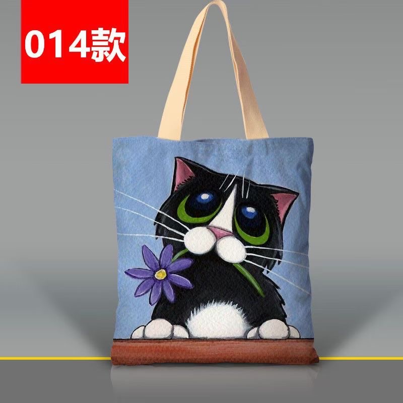 韩版卡通猫咪手提袋涤纶印花大容量女士单肩包外出双层环保购物袋详情图13