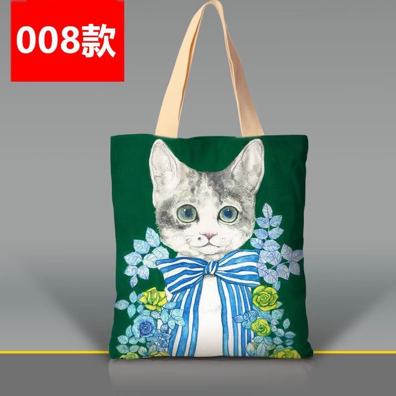 韩版卡通猫咪手提袋涤纶印花大容量女士单肩包外出双层环保购物袋详情图8