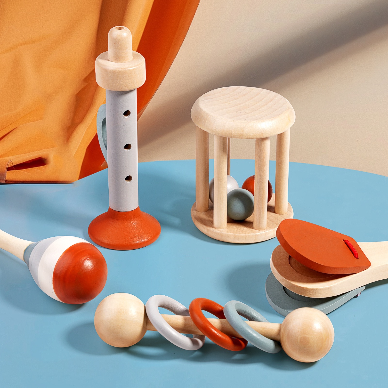 Cross-border children's cage bells, baby hand-held bells, rattle Musical Instruments, infant and toddler early education soothing beds, wooden toys, children's toys details Picture