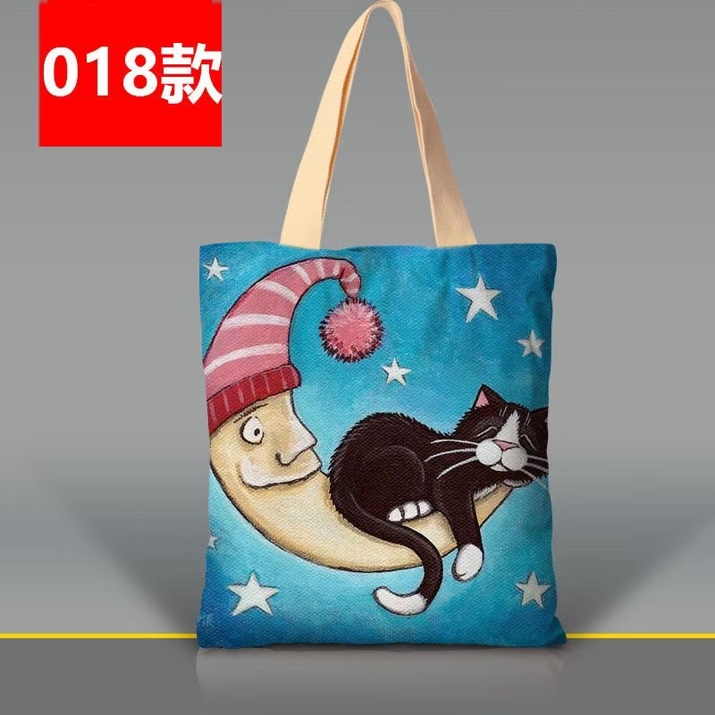 韩版卡通猫咪手提袋涤纶印花大容量女士单肩包外出双层环保购物袋详情图17