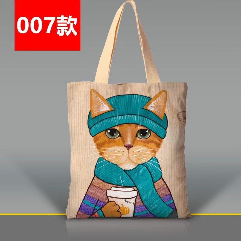 韩版卡通猫咪手提袋涤纶印花大容量女士单肩包外出双层环保购物袋详情图7