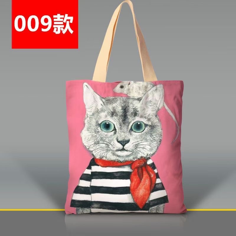 韩版卡通猫咪手提袋涤纶印花大容量女士单肩包外出双层环保购物袋详情图9