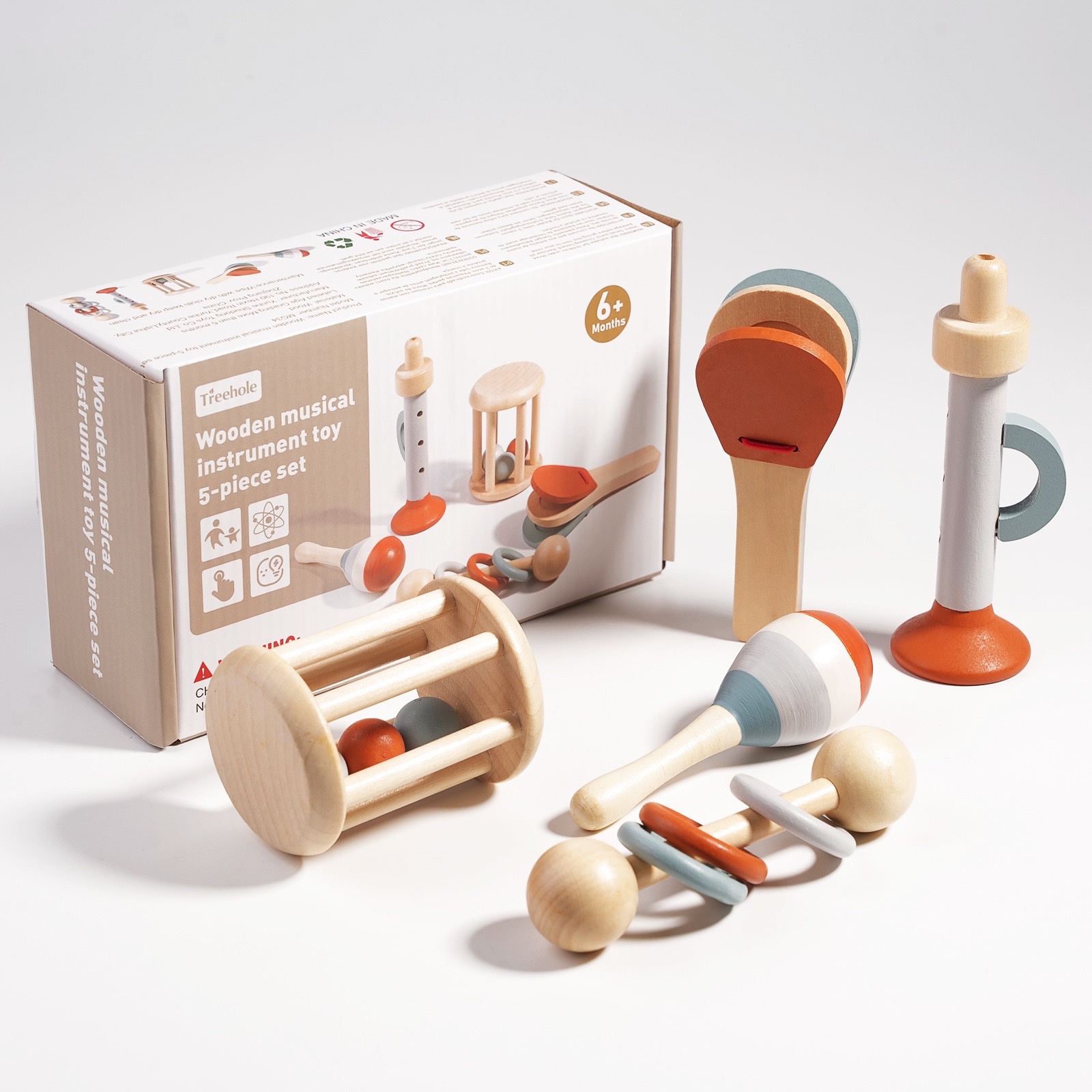 Cross-border children's cage bells, baby hand-held bells, rattle Musical Instruments, infant and toddler early education soothing beds, wooden toys, children's toys