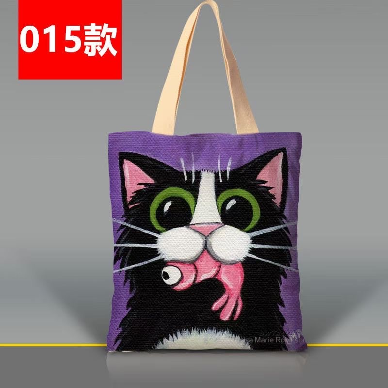 韩版卡通猫咪手提袋涤纶印花大容量女士单肩包外出双层环保购物袋详情图14