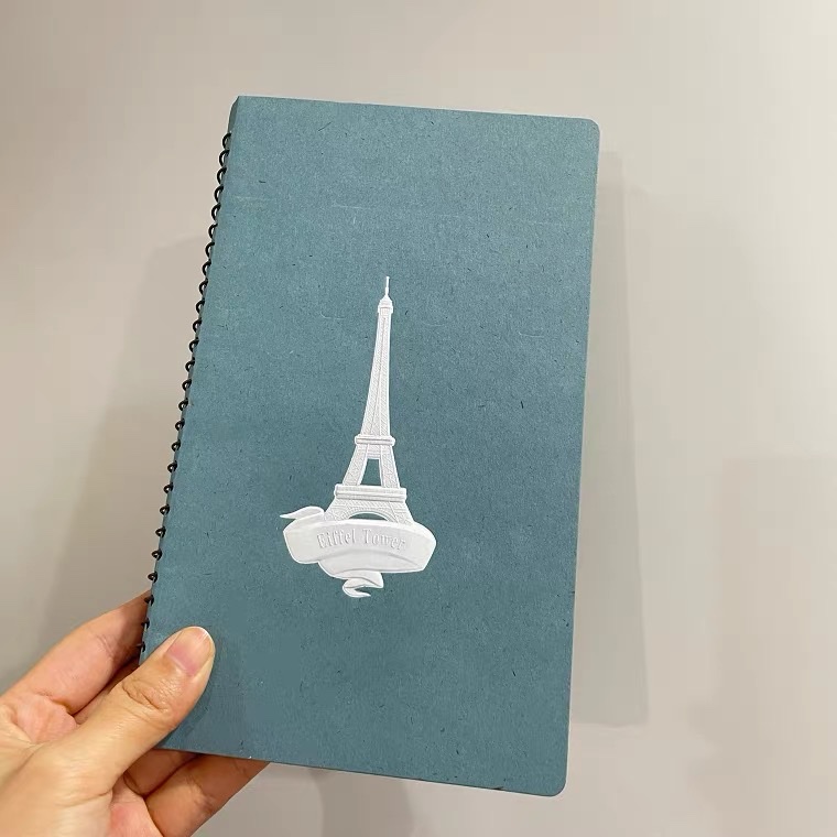 Wholesale custom-made narrow blue A5 single-coil horizontal line notebook with embossed cover and saddle stitching notebook coil, customized for foreign trade notebooks detail image 2
