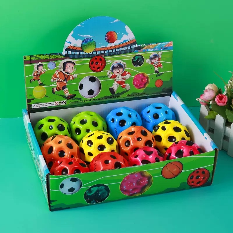 手腕弹力球回弹带绳子PU弹跳球精装高弹洞洞球多孔月亮球解压玩具细节图