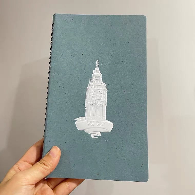 Wholesale custom-made narrow blue A5 single-coil horizontal line notebook with embossed cover and saddle stitching notebook coil, customized for foreign trade notebooks detail image 4
