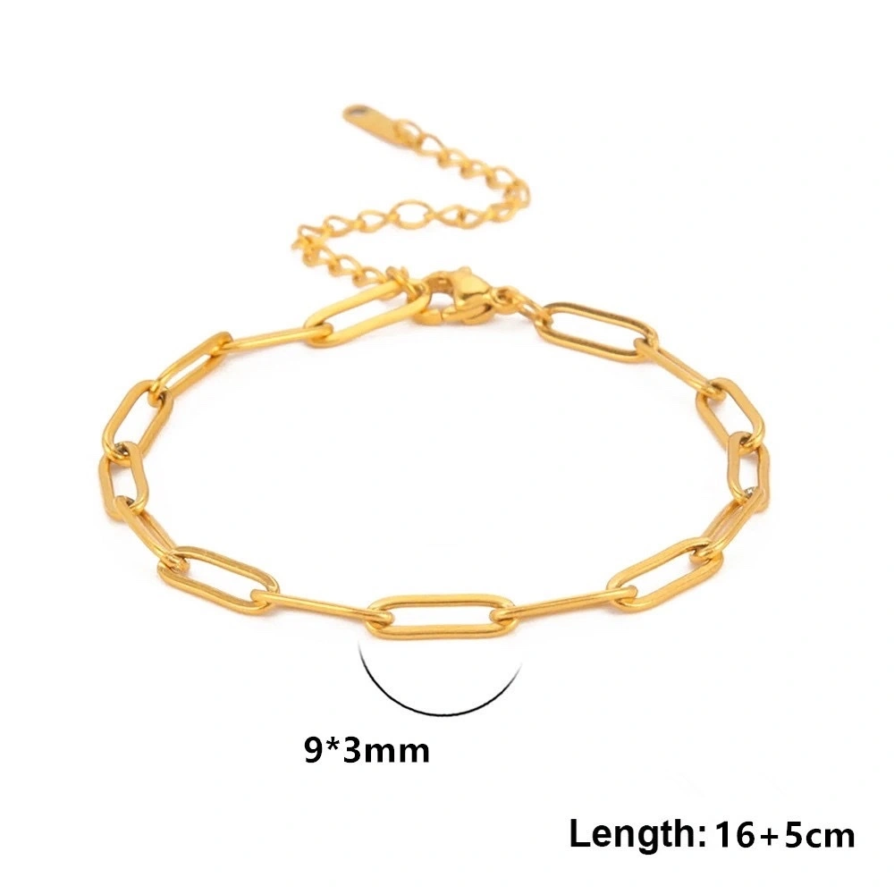 European and American jewelry, stainless steel flat and long paper clips, chain bracelets, gold ladies' simple and individual jewelry wholesale, titanium steel detail image 6