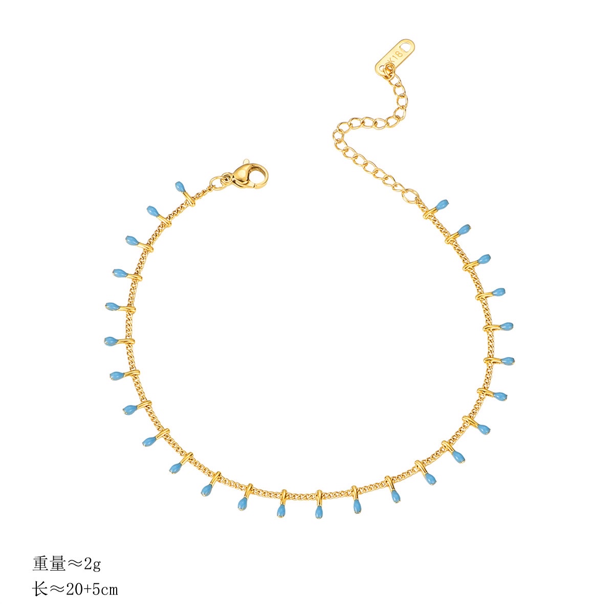 欧美夏季沙滩蓝色滴油脚丫脚链女小清新多巴胺时尚钛钢脚饰女百搭详情图5