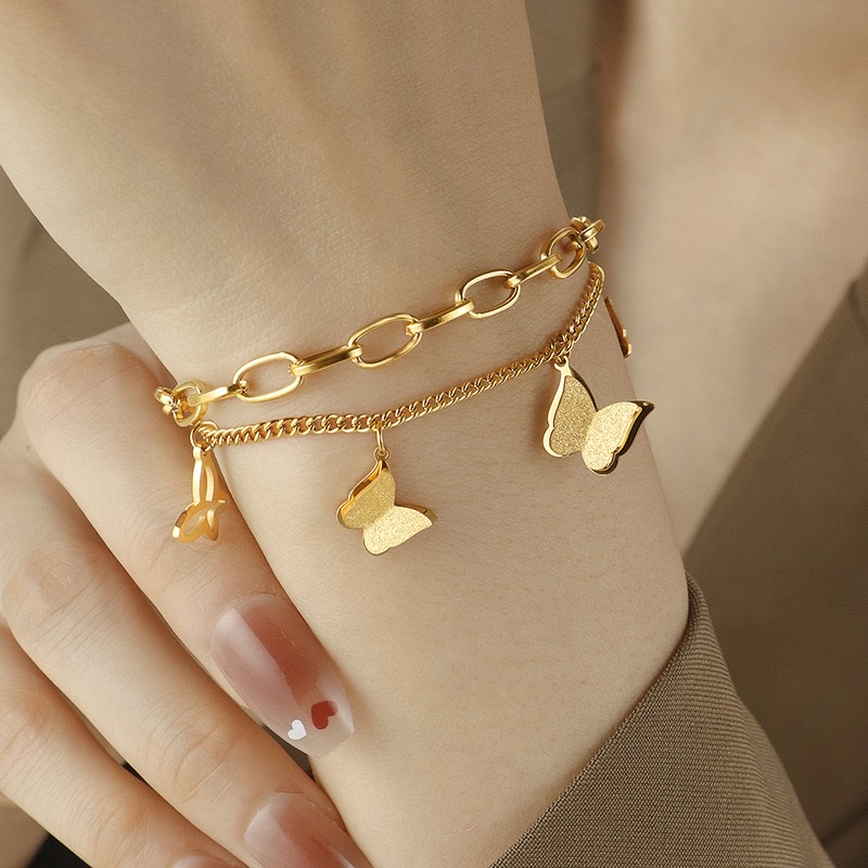 The popular titanium steel butterfly double-layer bracelet in Europe and America is elegant, hip-hop and fashionable for women. It doesn't fade and is a new versatile accessory with a unique personality