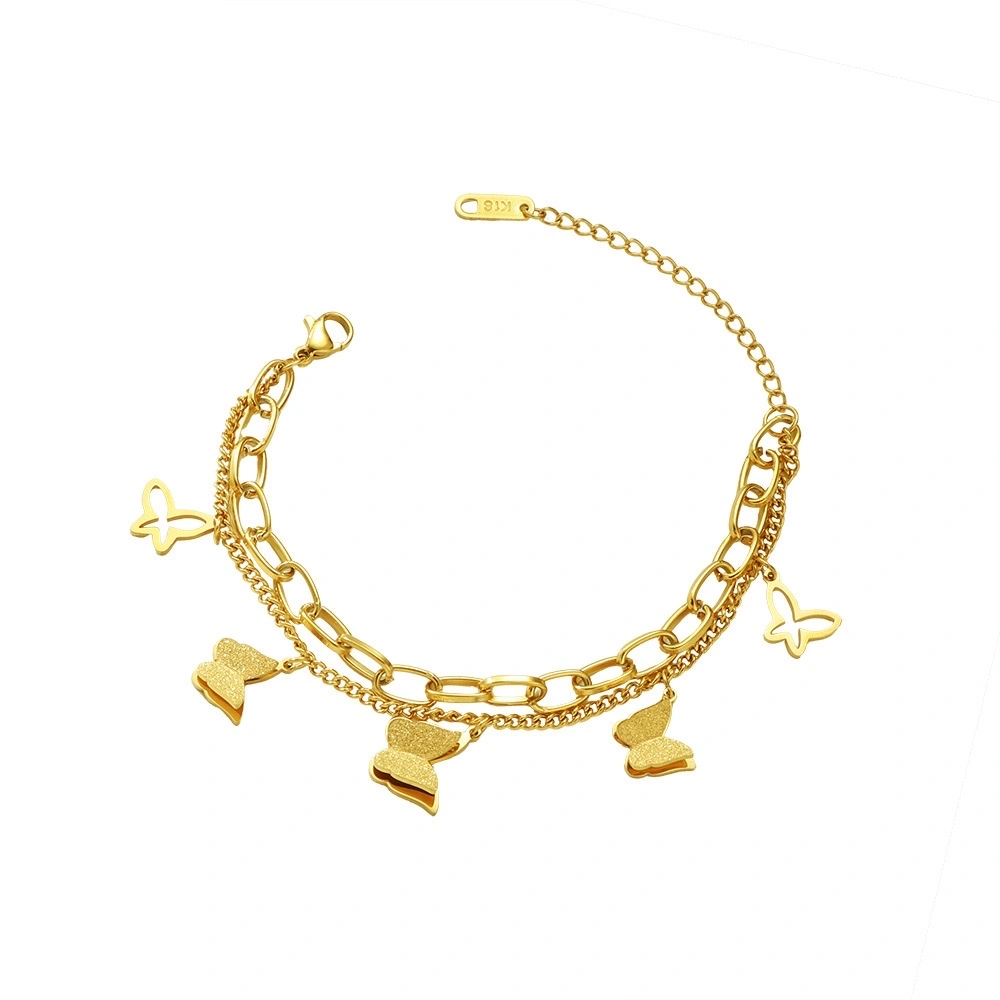 The popular titanium steel butterfly double-layer bracelet in Europe and America is elegant, hip-hop and fashionable for women. It doesn't fade and is a new versatile accessory with a unique personality detail image 5