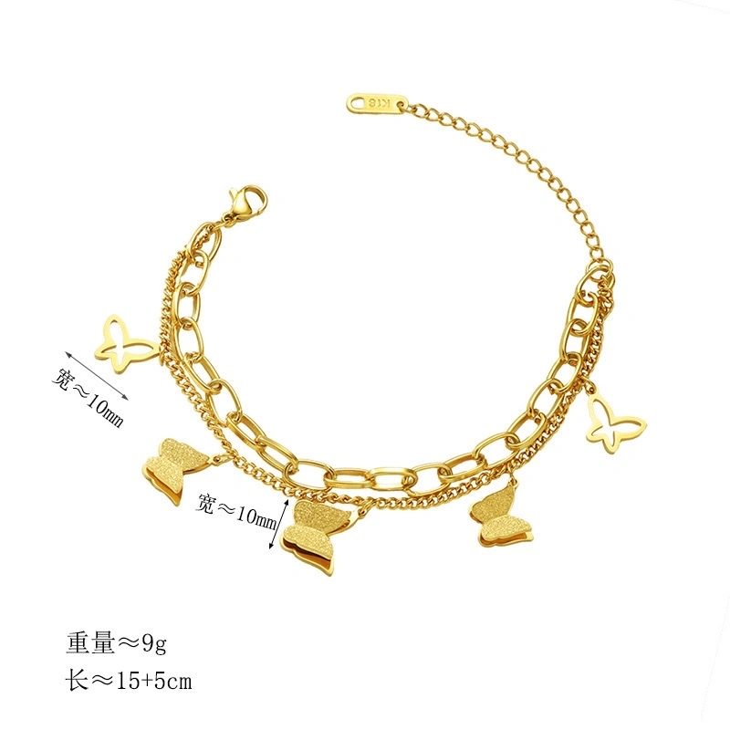 The popular titanium steel butterfly double-layer bracelet in Europe and America is elegant, hip-hop and fashionable for women. It doesn't fade and is a new versatile accessory with a unique personality detail image 4