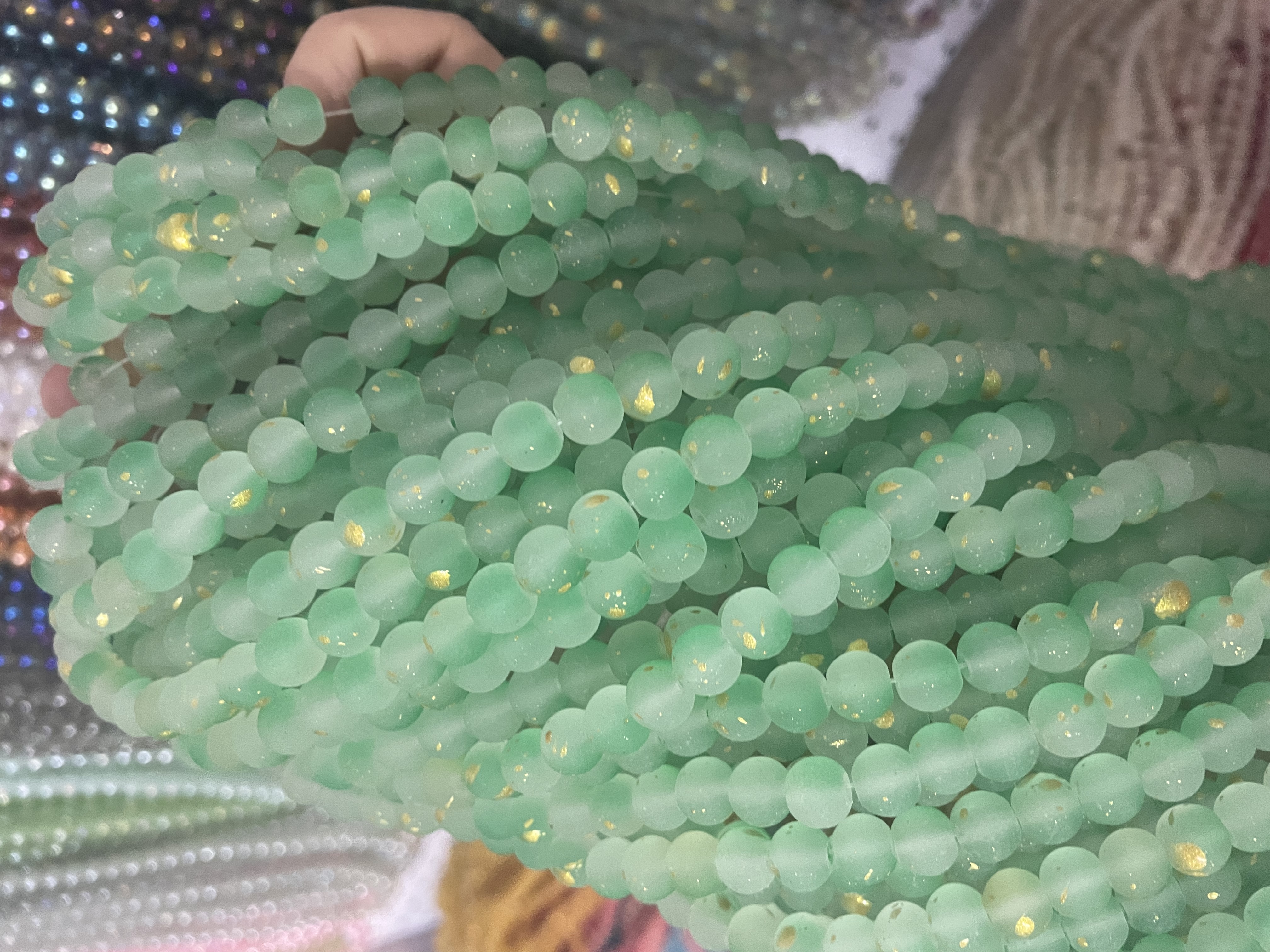 8/10mm直孔洒金磨砂圆珠手工编制手串手链项链琉璃珠子古风配件白底实物图