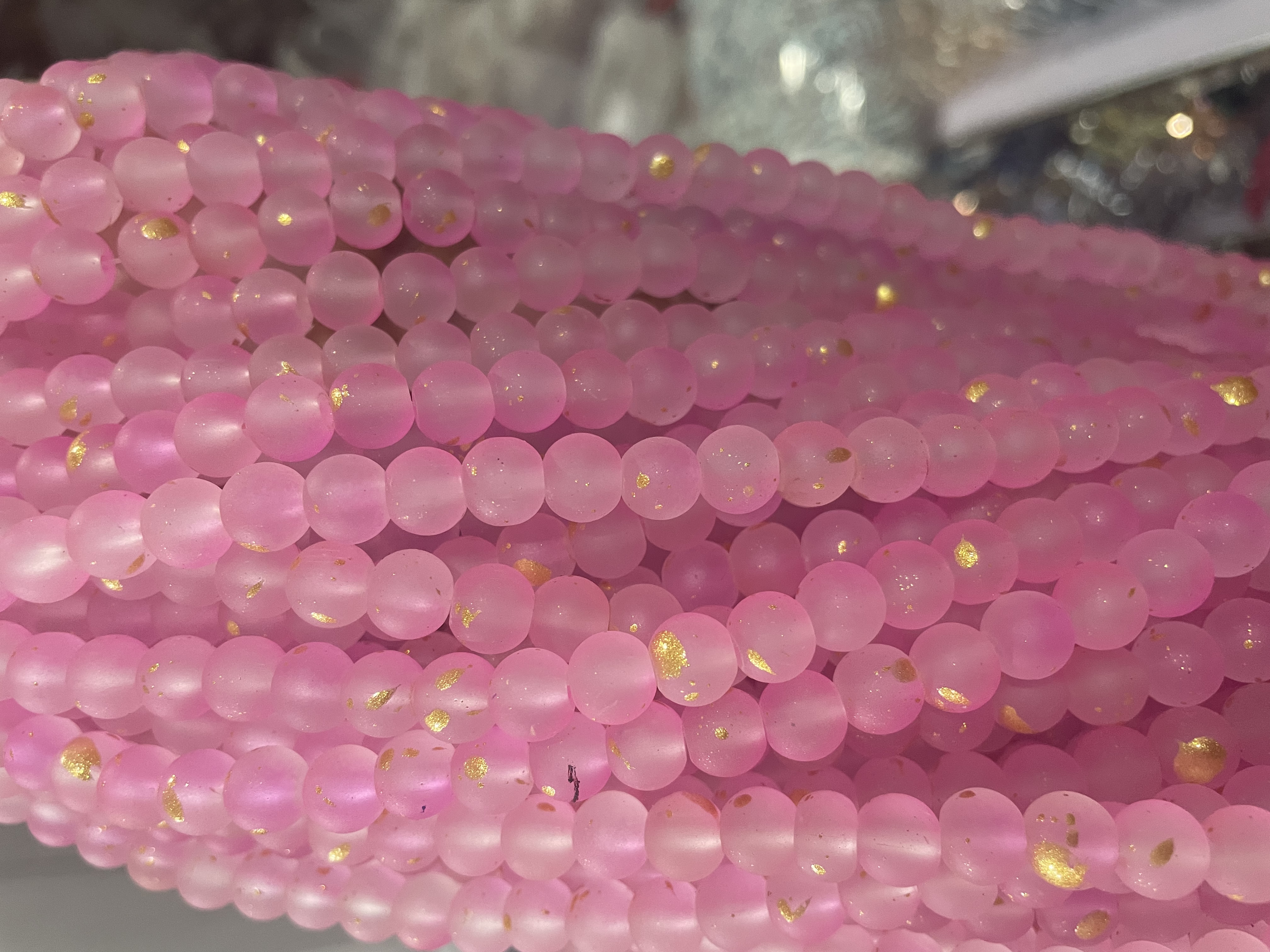 8/10mm直孔洒金磨砂圆珠手工编制手串手链项链琉璃珠子古风配件