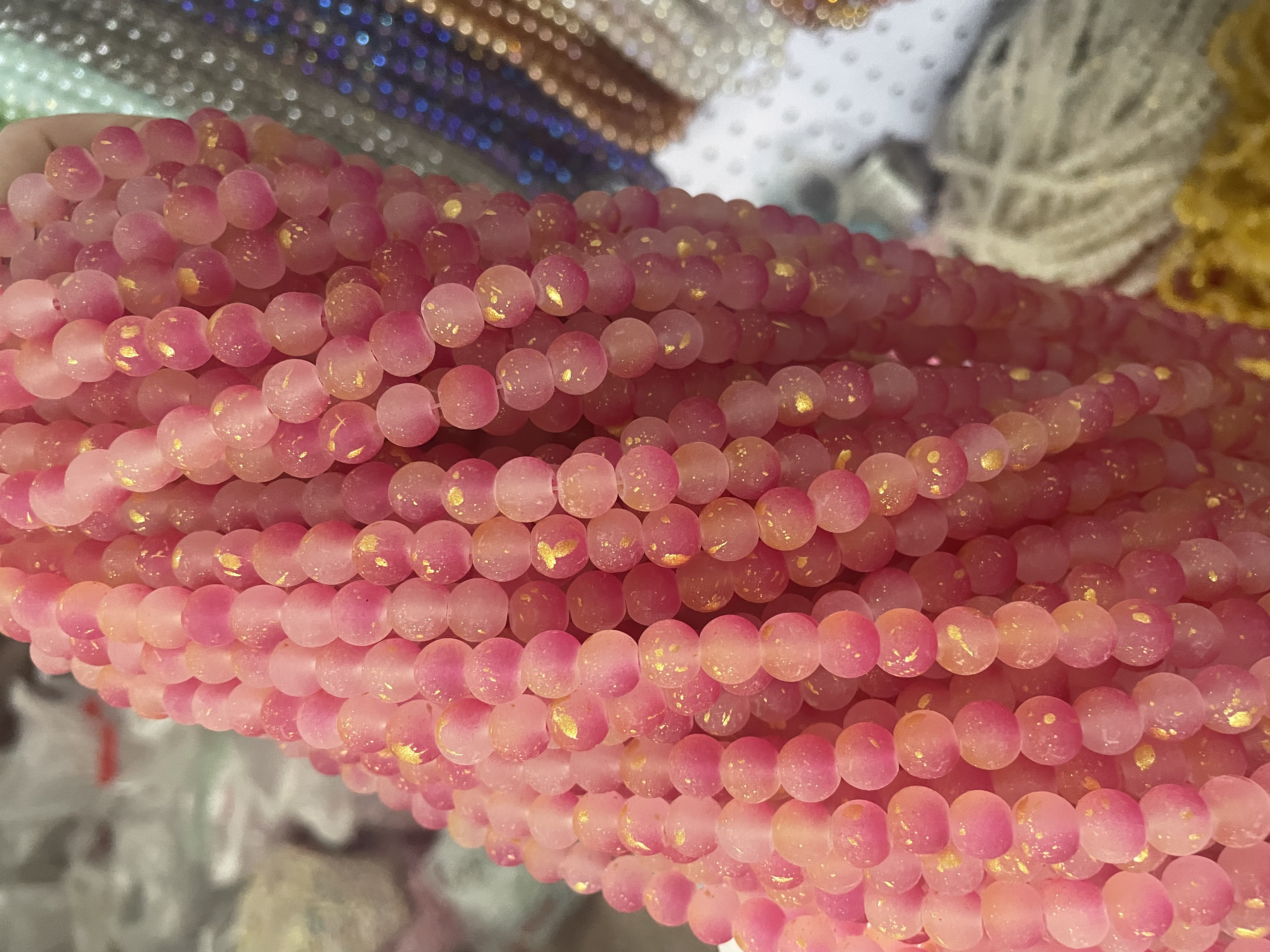 8/10mm直孔洒金磨砂圆珠手工编制手串手链项链琉璃珠子古风配件细节图