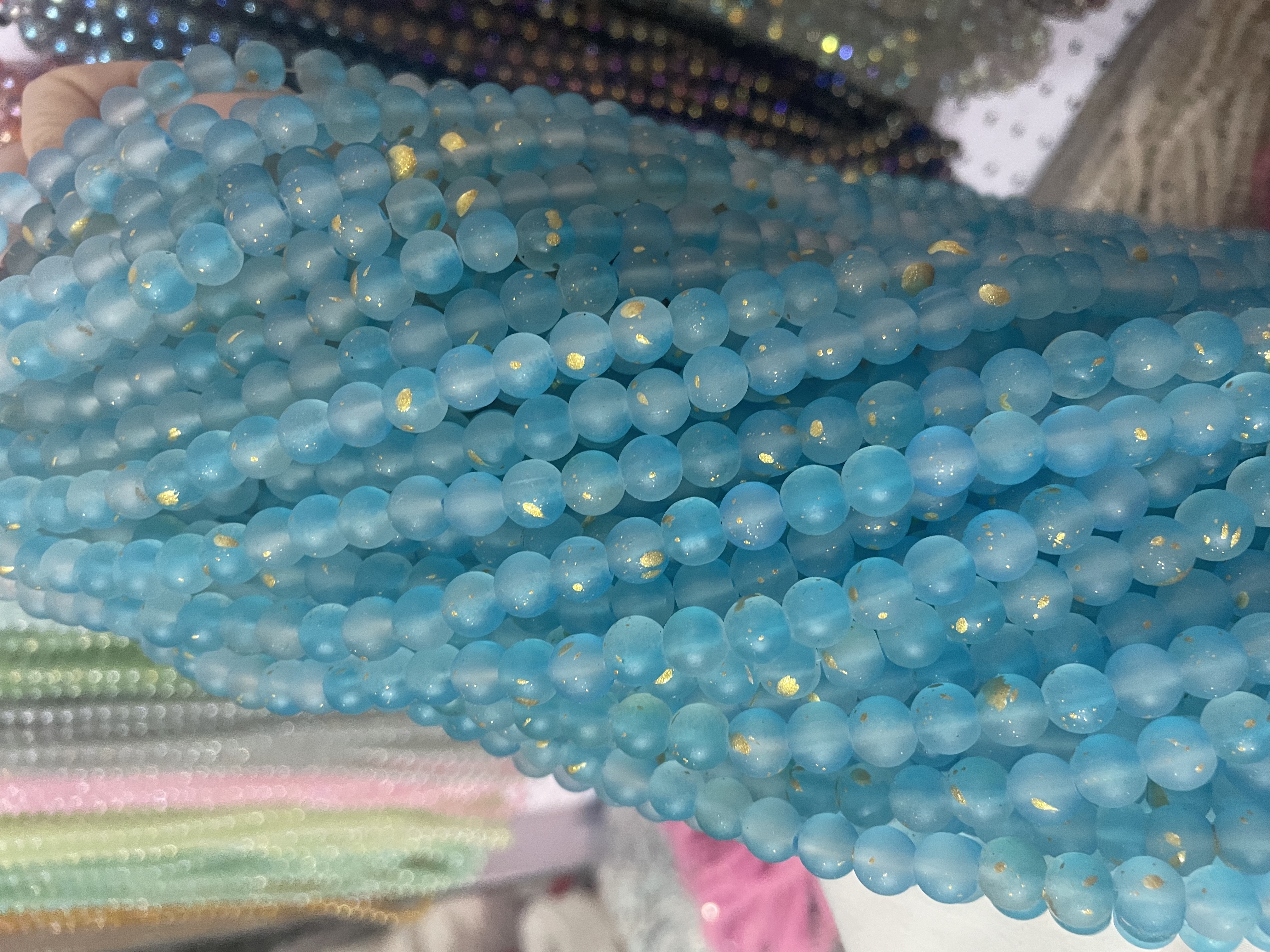 8/10mm直孔洒金磨砂圆珠手工编制手串手链项链琉璃珠子古风配件产品图
