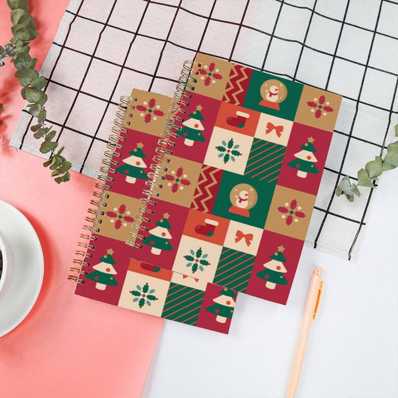 Christmas holiday coil notebook dibujos animados personalizados adorable notepad A5 hardcase libro de estudiante de línea transversal wholesale diario coil book