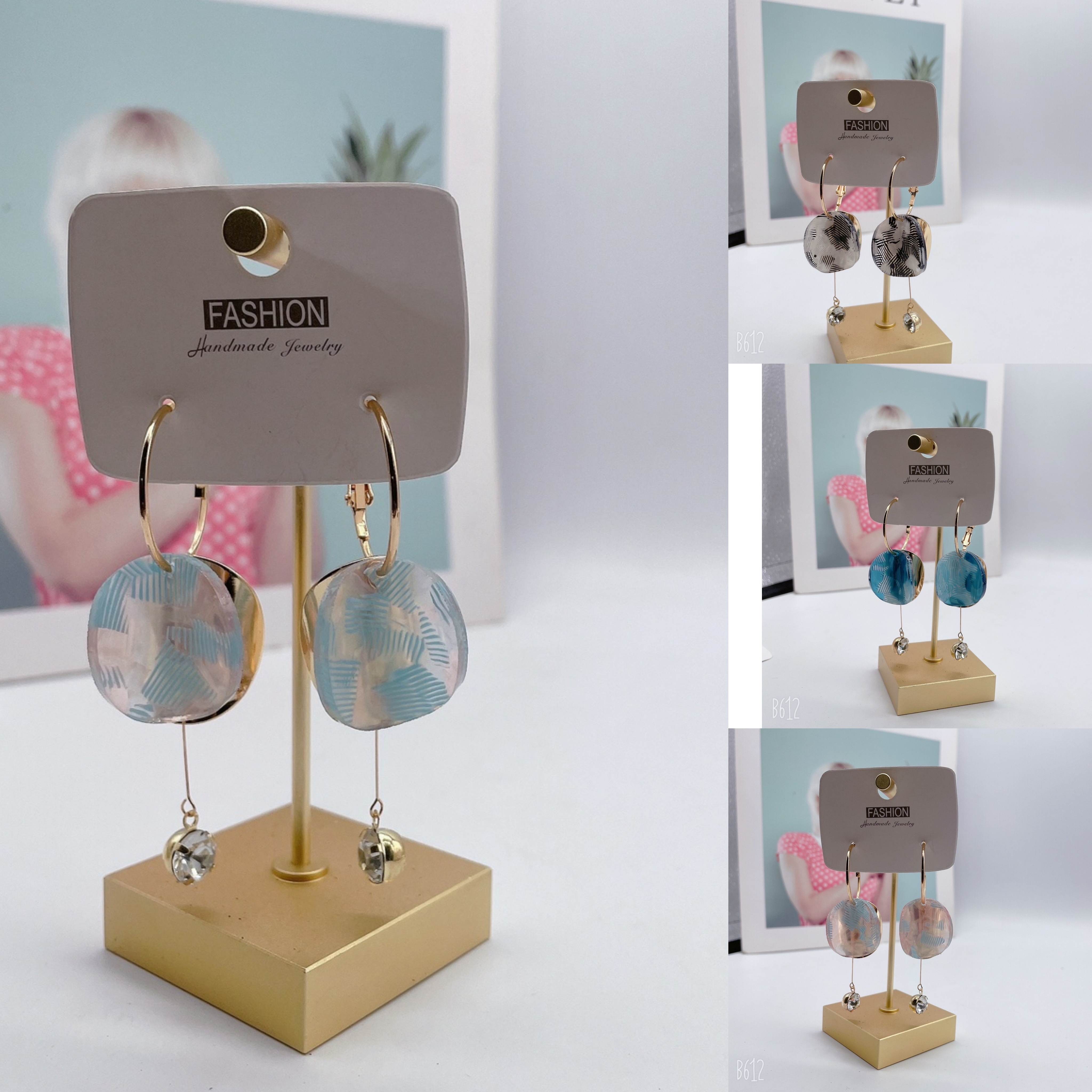 High-end earrings 2025 new bestsellers, exaggerated and trendy to show off faces, long ear studs, long and elegant earrings made of colorful acetic acid plates details Picture