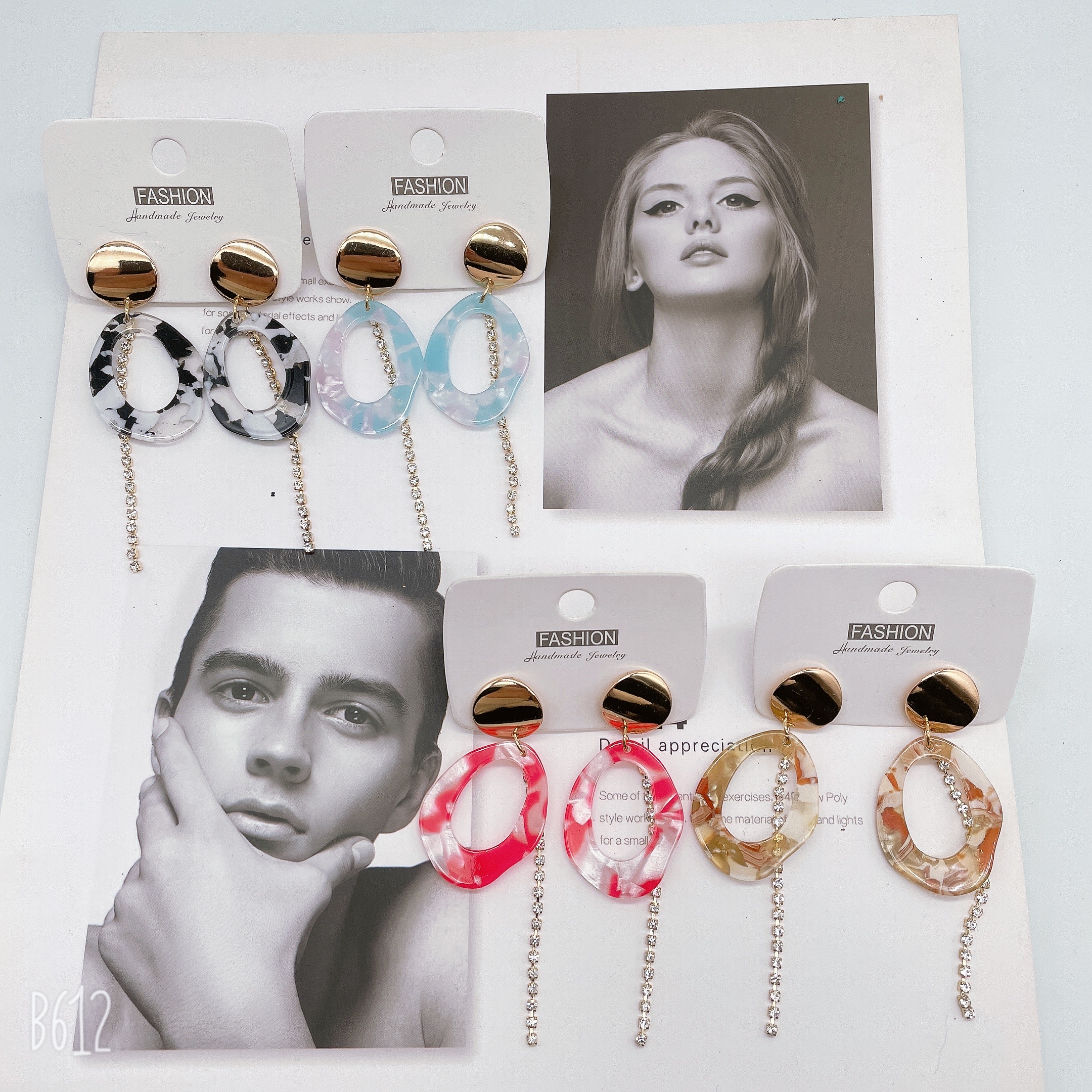 High-end earrings 2025 new bestsellers, exaggerated and trendy to show off faces, long ear studs, long and elegant earrings made of colorful acetic acid plates detail image 4