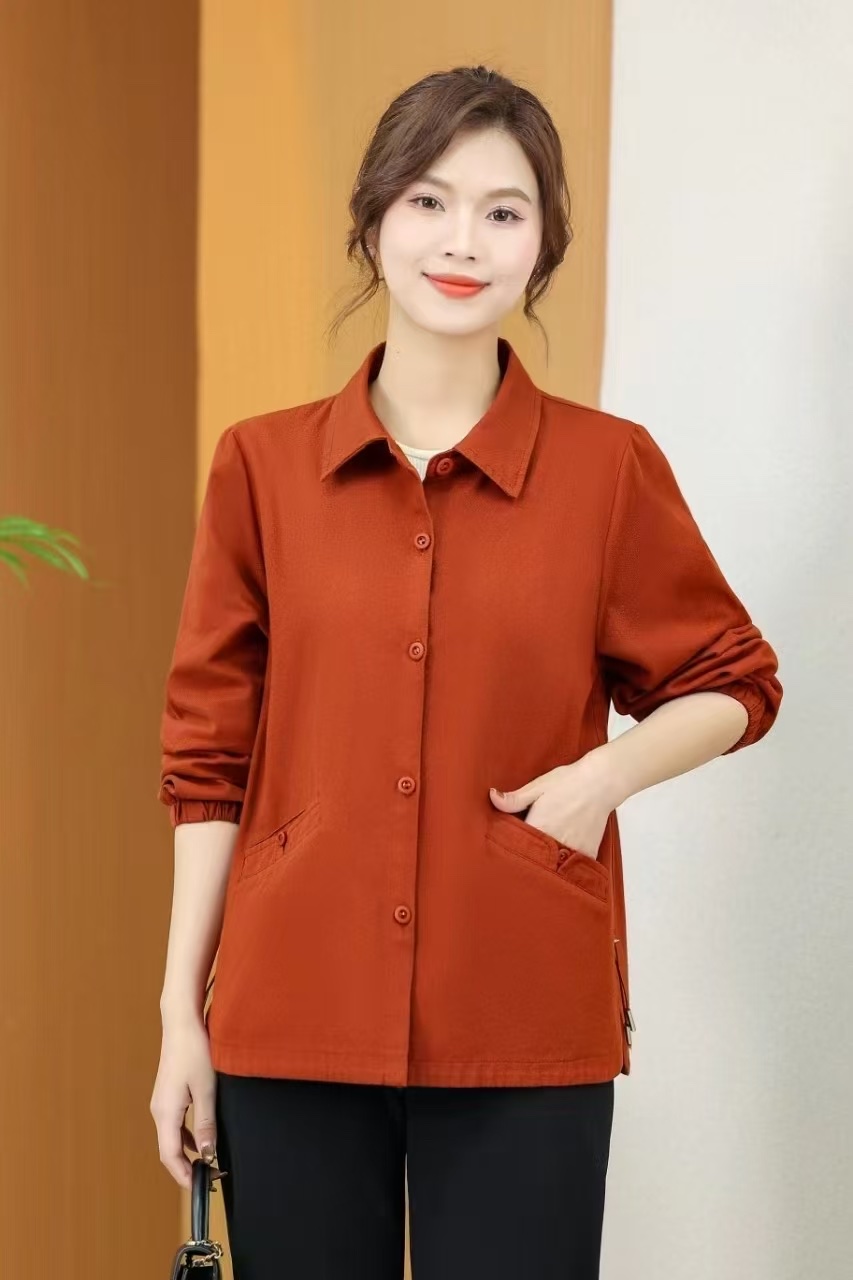 New arrivals for Spring/Autumn 2025 women's wear: Orange long-sleeved tops, fashionable middle-aged clothing. Sizes: XL to 5XL detail image 4