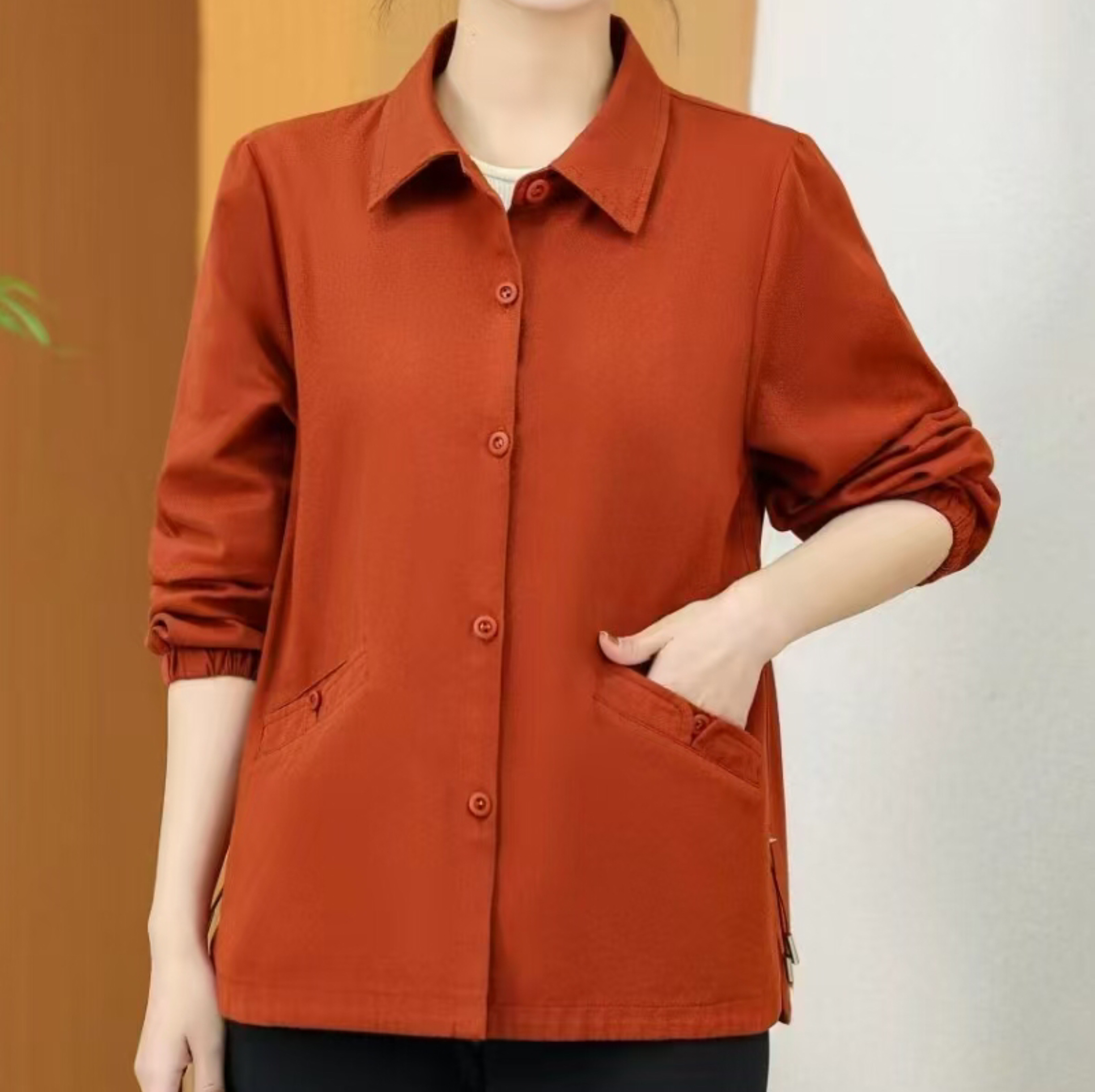 New arrivals for Spring/Autumn 2025 women's wear: Orange long-sleeved tops, fashionable middle-aged clothing. Sizes: XL to 5XL