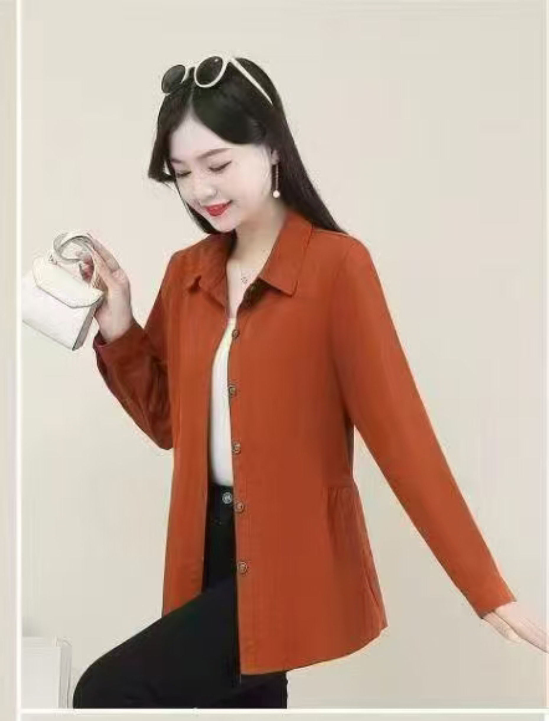 New arrivals for Spring/Autumn 2025 women's wear: Orange long-sleeved tops are trendy and fashionable. Sizes range from XL to 5XL details Picture
