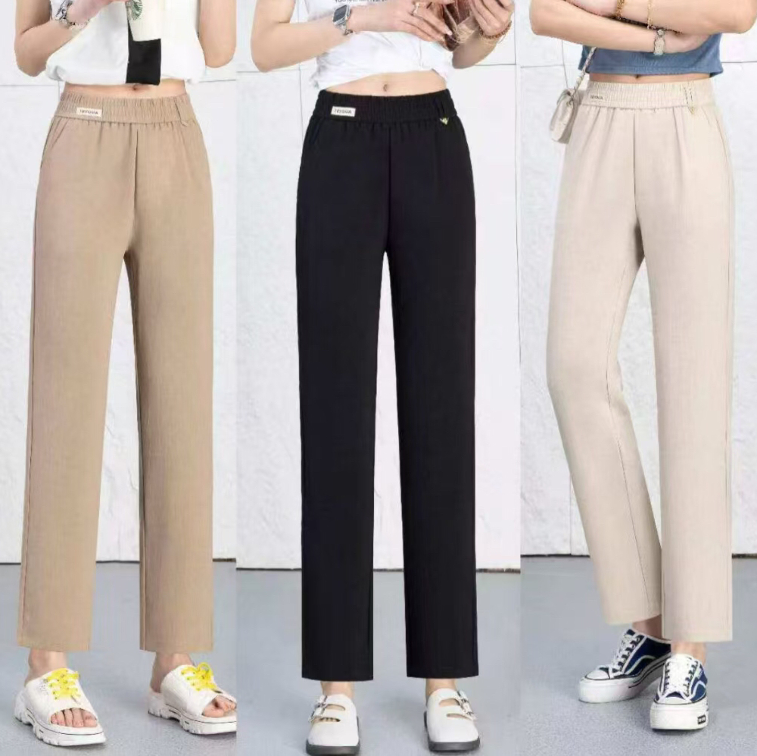 For the Spring and autumn of 2025, straight-leg women's pants are simple, height-enhancing, slimming, fashionable and trendy. The khaki and off-white pants are available in sizes ranging from 2XL to 5XL