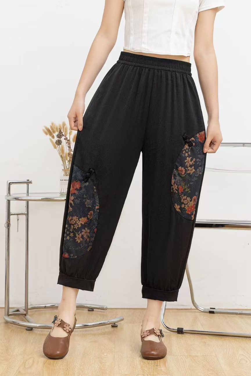 In the spring and autumn of 2025, women's trousers with floral patterns are simple, fashionable and trendy new casual women's trousers in uniform sizes details Picture