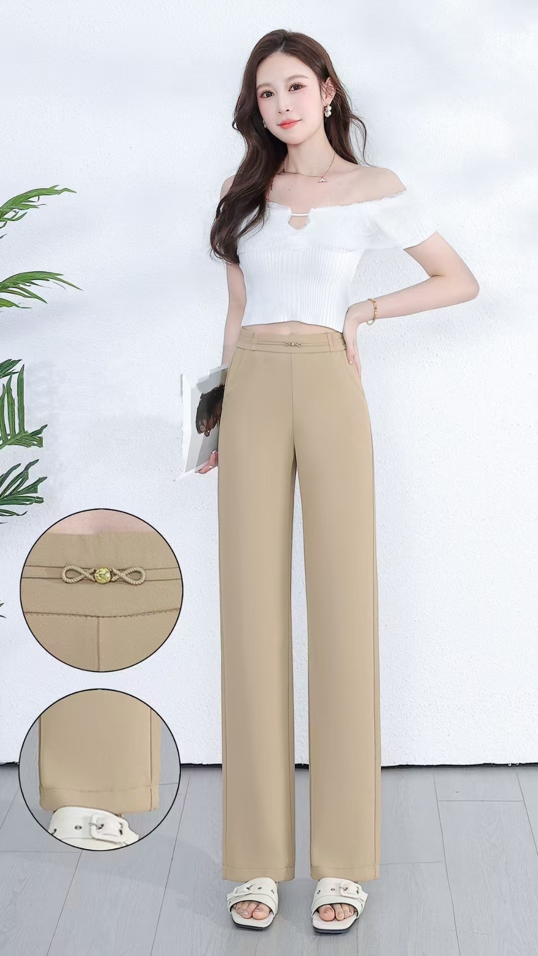 For the Spring and autumn of 2025, women's straight-leg pants are simple, height-enhancing, slimming, fashionable and trendy. The khaki pants are available in sizes ranging from 2XL to 5XL Specification image