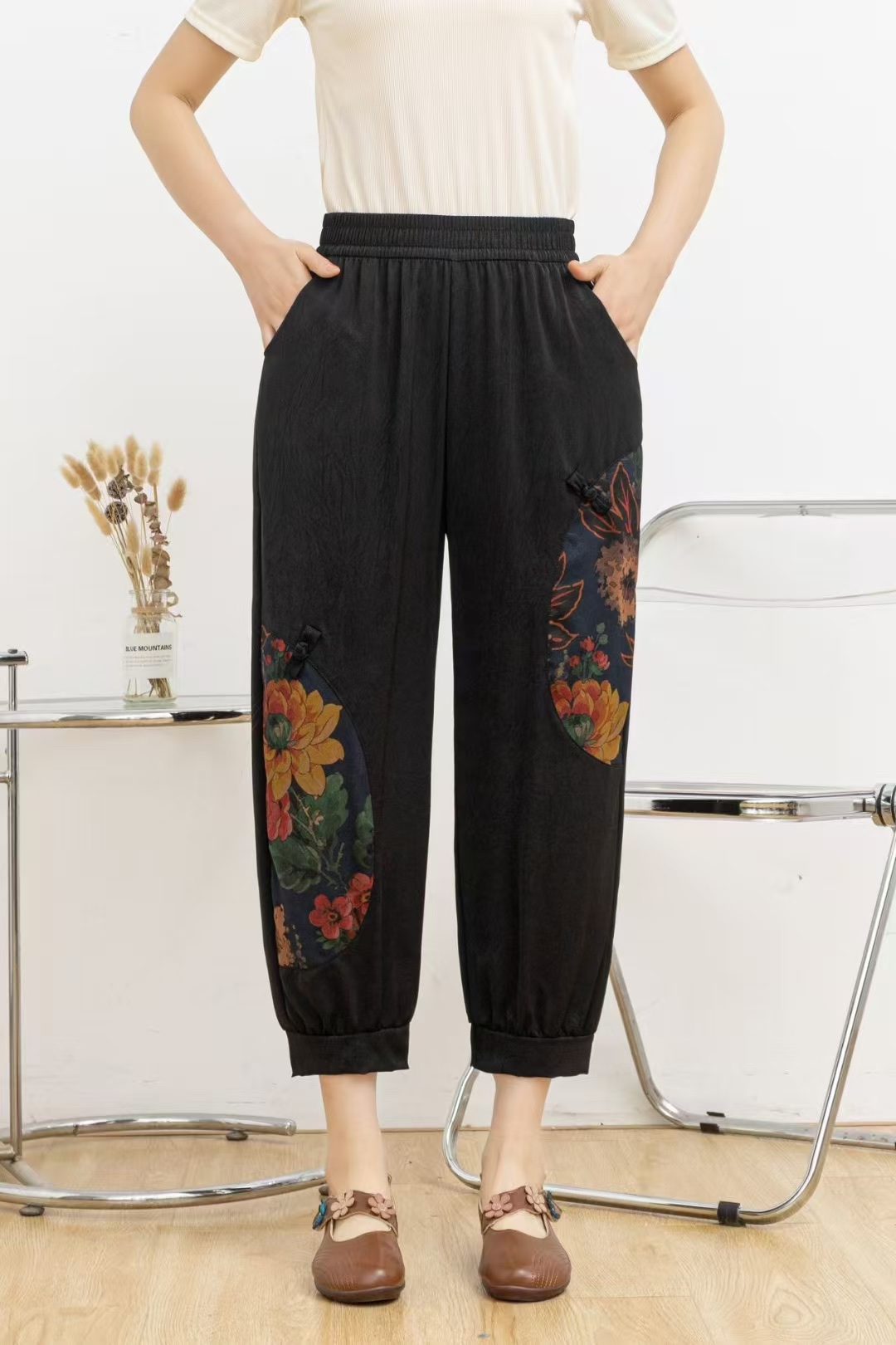 In the spring and autumn of 2025, women's trousers with floral patterns are simple, fashionable and trendy new casual women's trousers in uniform sizes pic 6