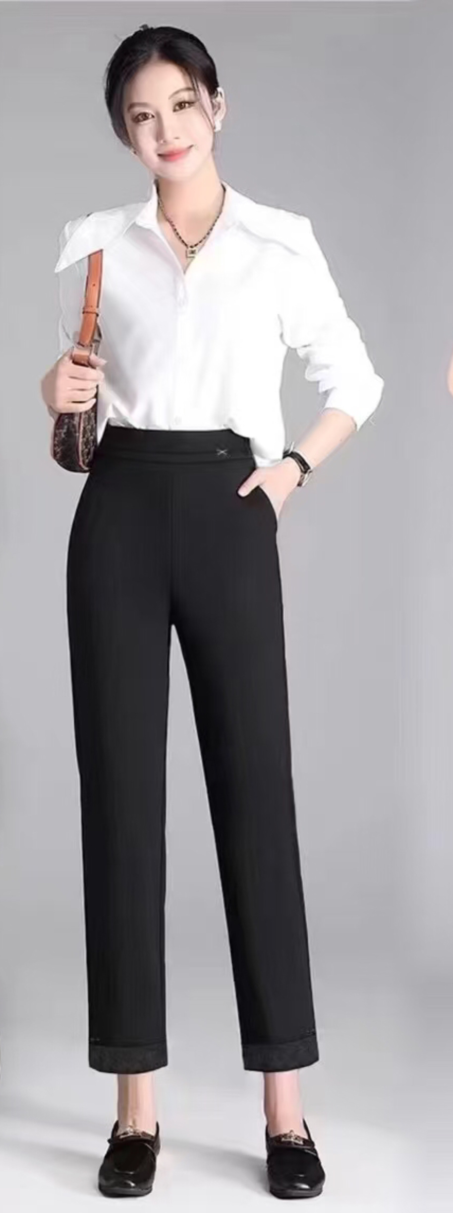 For the Spring and autumn of 2025, straight-leg women's pants are simple, height-enhancing, slimming, fashionable and trendy new women's wear in black khaki. The sizes range from 2XL to 5XL Specification image