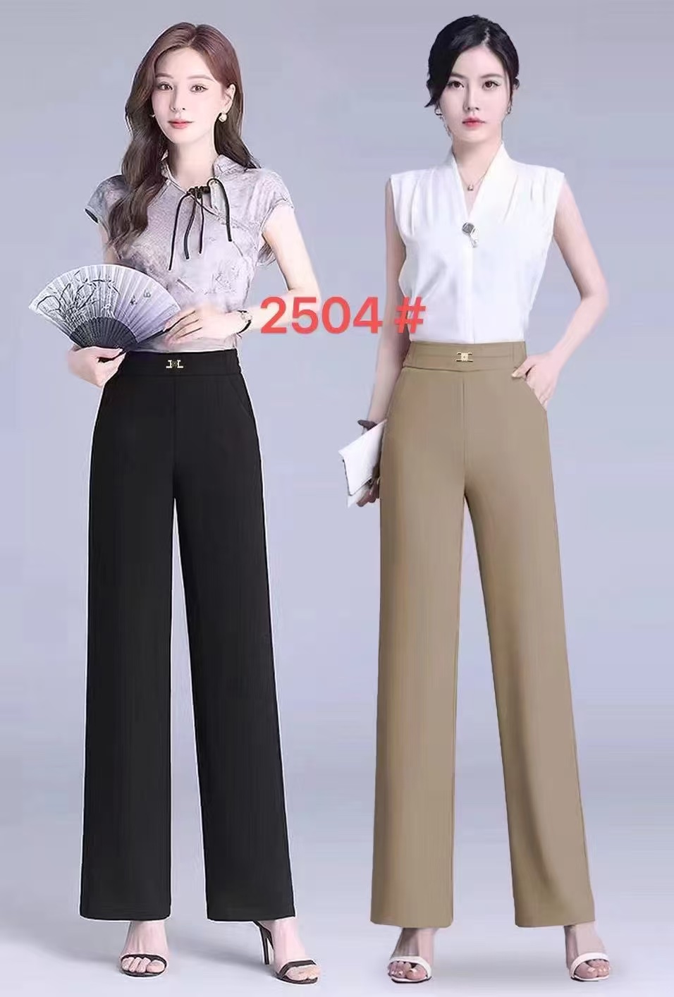 For the Spring and autumn of 2025, women's straight-leg pants are simple, height-enhancing, slimming, fashionable and trendy. The khaki black pants are available in sizes ranging from 2XL to 5XL Specification image