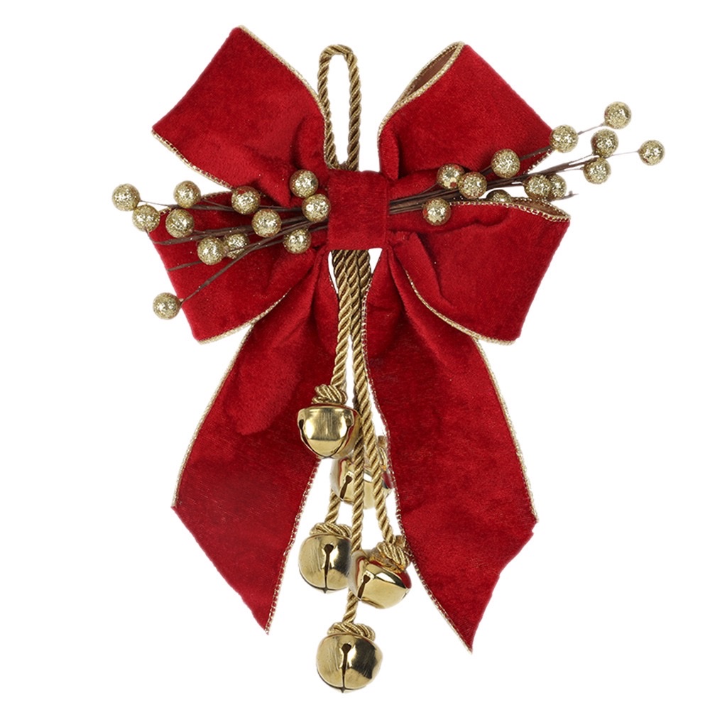 爆款亚马逊新款圣诞蝴蝶结精美装饰粉色银色灰色三色铃铛蝴蝶结节日装饰挂件丝绒蝴蝶结