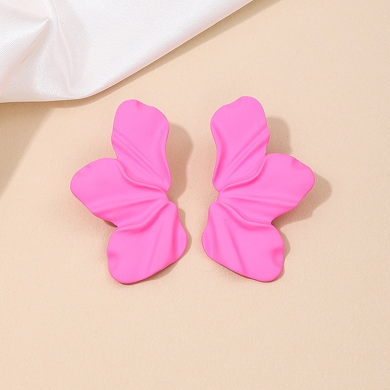 European and American retro exaggerated flower earrings, simple and elegant, matte irregular petal candy-colored alloy stud earrings for women Item Picture