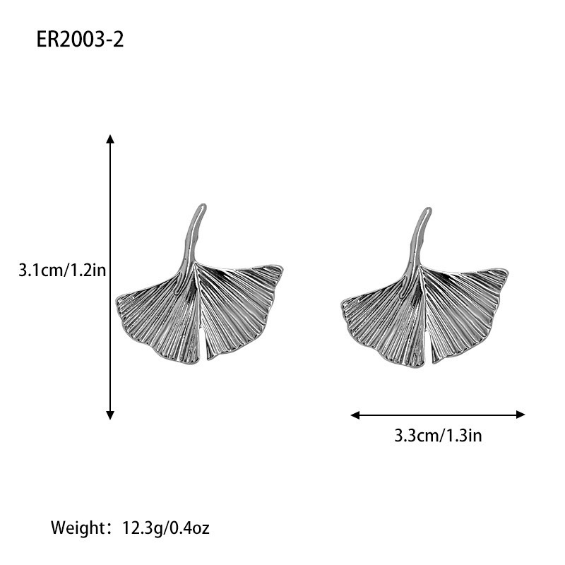New European and American ginkgo leaf stud earrings s925 silver needle, high-end, niche, individual and exaggerated earrings, alloy leaf earrings detail image 3