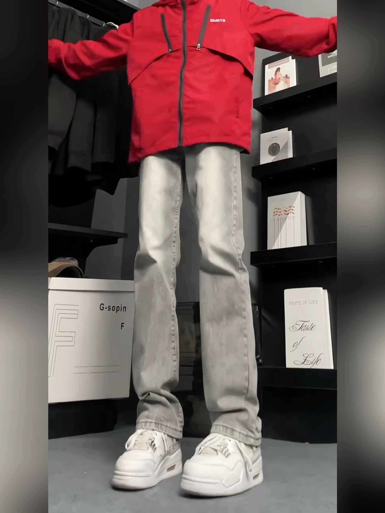 烟灰色直筒牛仔裤男春季弹力修身加长弯刀休闲裤美式高街vibe裤子