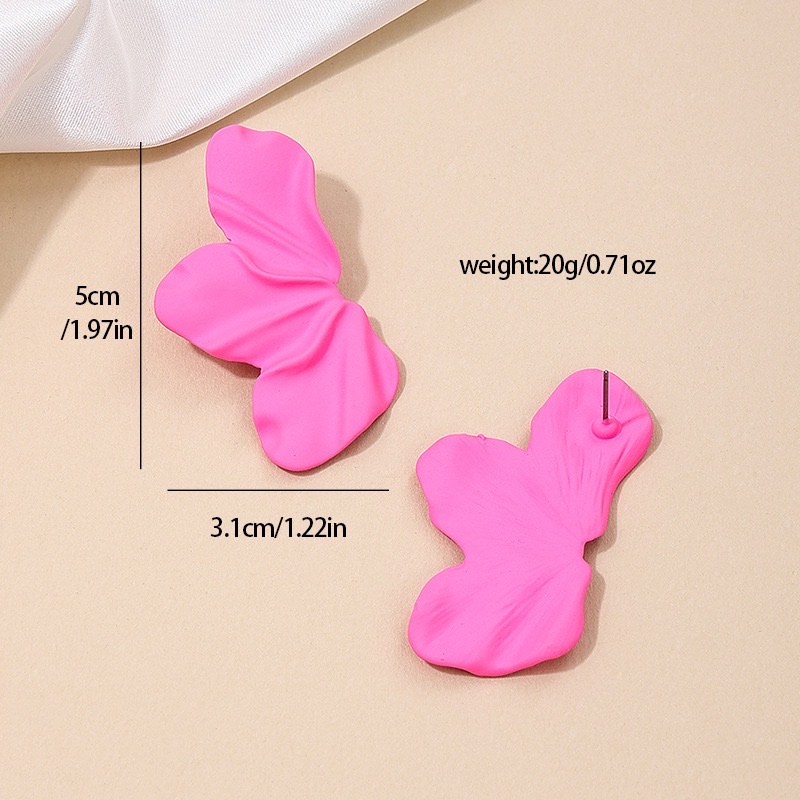 European and American retro exaggerated flower earrings, simple and elegant, matte irregular petal candy-colored alloy stud earrings for women detail image 6