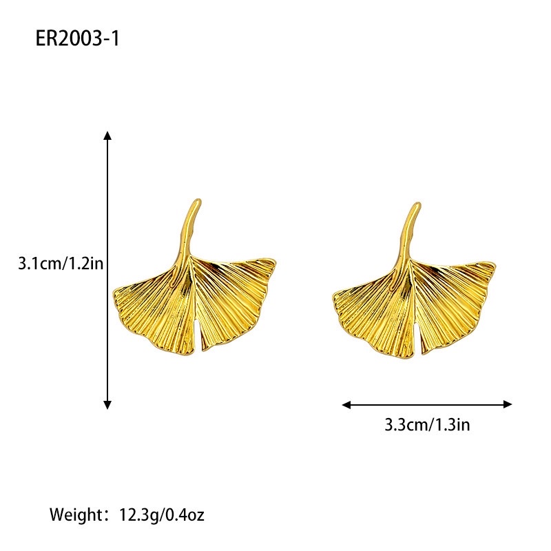 New European and American ginkgo leaf stud earrings s925 silver needle, high-end, niche, individual and exaggerated earrings, alloy leaf earrings details Picture