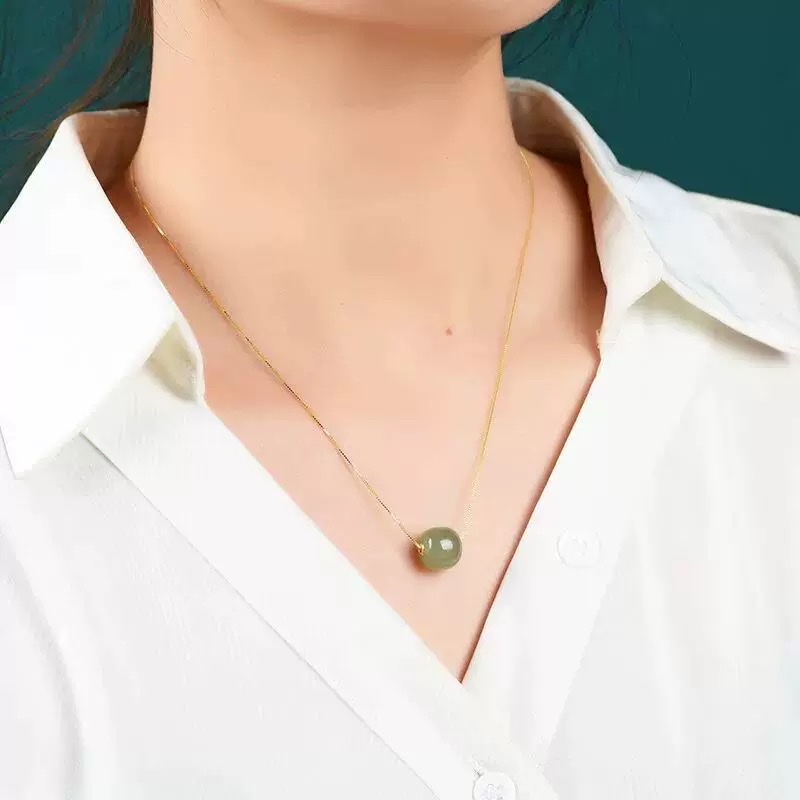 Natural Hetian jade bucket beads, loose beads, 18k gold inlaid Hetian jade old-style bead road through collarbone pendant necklace diy with beads, light luxury jewelry gift Application Scenario